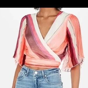 Express Pink and Red Striped Wrap Blouse